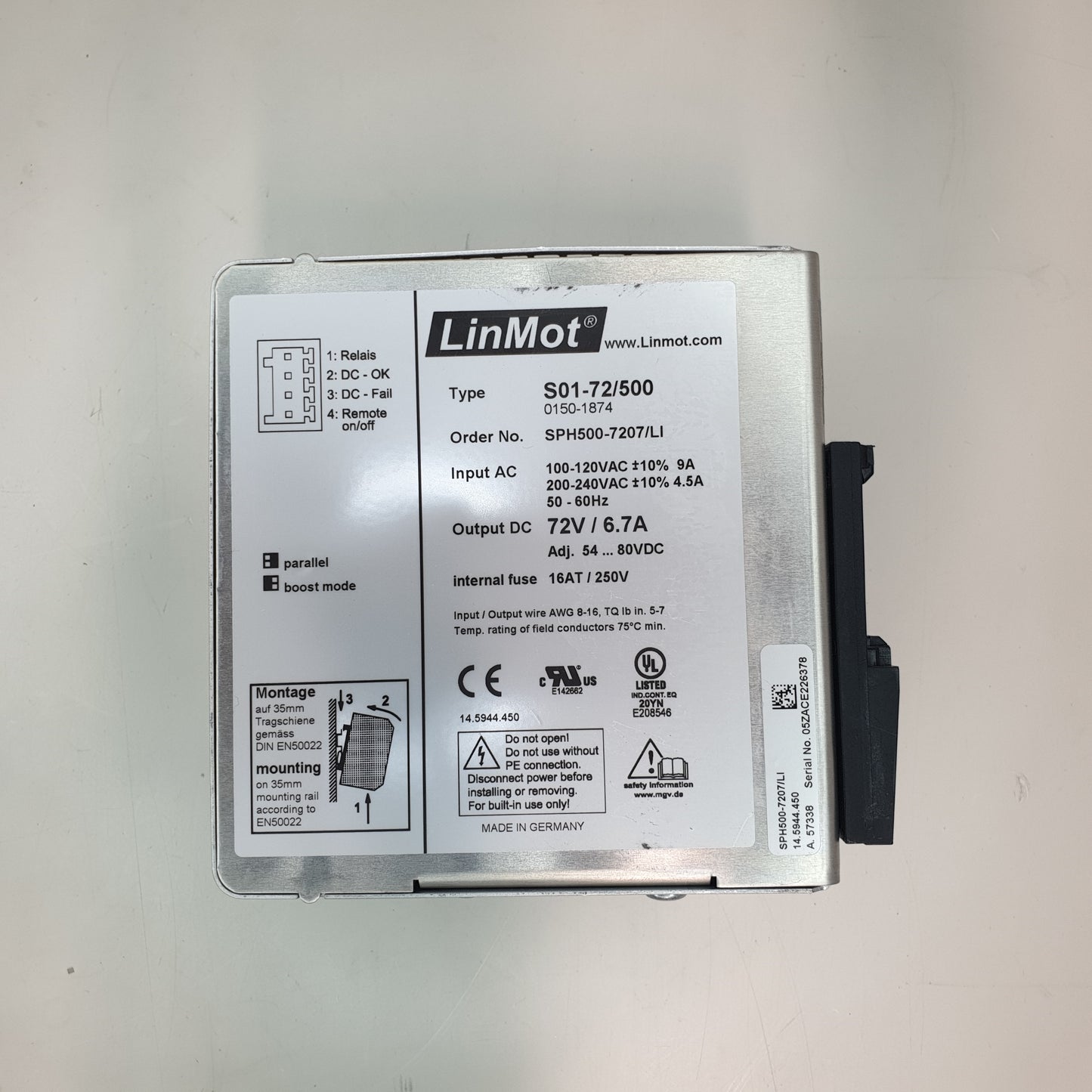 Linmot S01-72/500 Power Supply Module [Used]